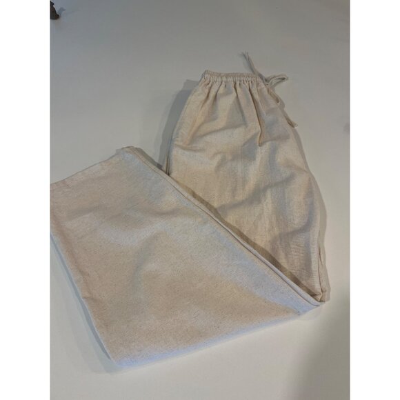 Elastic Waist Beige Linen Pants With Drawstring & Pockets 100% Linen L - Picture 7 of 8